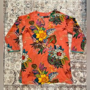 Floral 3/4th Sleeve Coral Pink Swim Coverup Size Women’s Medium